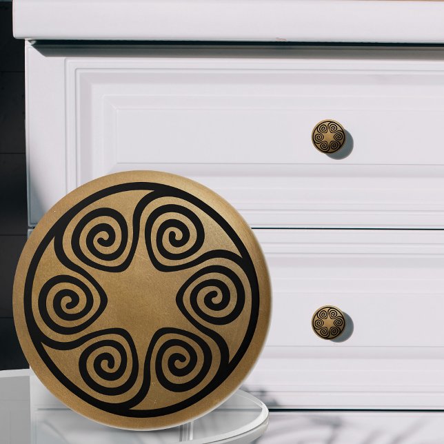 Griechisches Schlüsseldekor - Schwarz und Gold Keramikknauf (Von Creator hochgeladen)