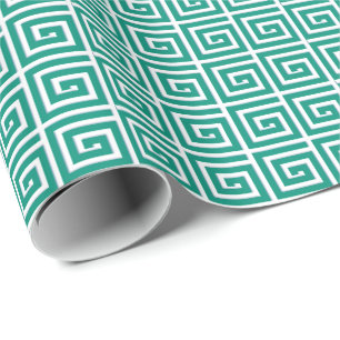 griechisches Schlüsseldesign - aquamarin-weißes  Geschenkpapier