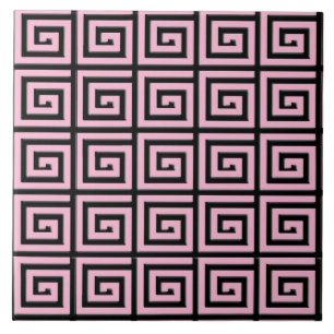Griechisches Schlüsseldesign - rosa und schwarz Fliese