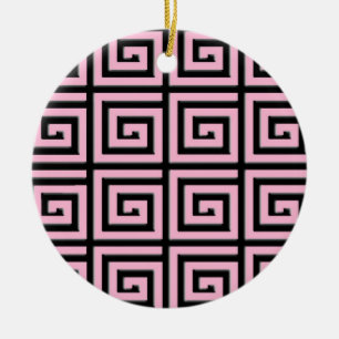 Griechisches Schlüsseldesign - Rosa und Schwarz Keramikornament