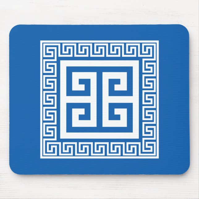 Griechisches Schlüsselmuster Blau und Weiß Mousepad (Vorne)