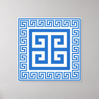 Griechisches Schlüsselmuster Blau-weiße Leinwand
