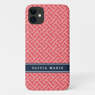 Griechisches Schlüsselmuster Rosa Weiß mit Name Case-Mate iPhone Hülle
