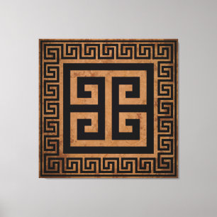 Griechisches Schlüsselmuster Schwarz-Design-Leinwa Leinwanddruck