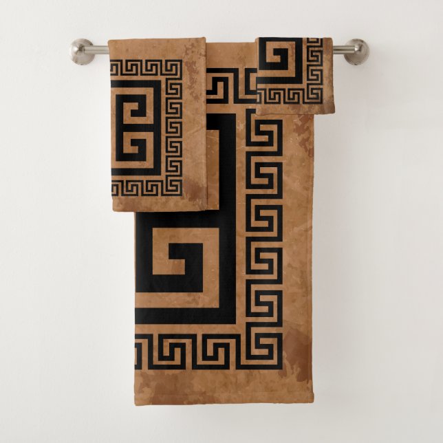 Griechisches Schlüsselmuster Schwarzes Design Badhandtuch Set (Insitu)