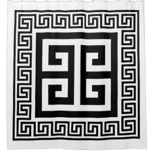 Griechisches Schlüsselmuster Schwarzes Design Duschvorhang