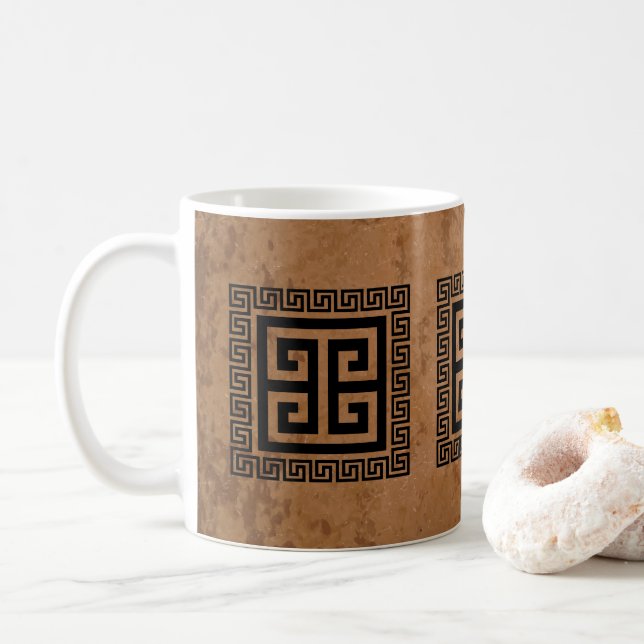 Griechisches Schlüsselmuster Schwarzes Design Kaffeetasse (Mit Donut)