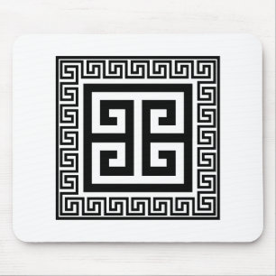 Griechisches Schlüsselmuster Schwarzes Design Mousepad