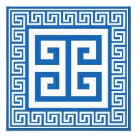 Griechisches Schlüsselmuster: Weiß und Blau