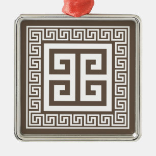 Griechisches Schlüsselmuster, weiß und braun, mit Ornament Aus Metall