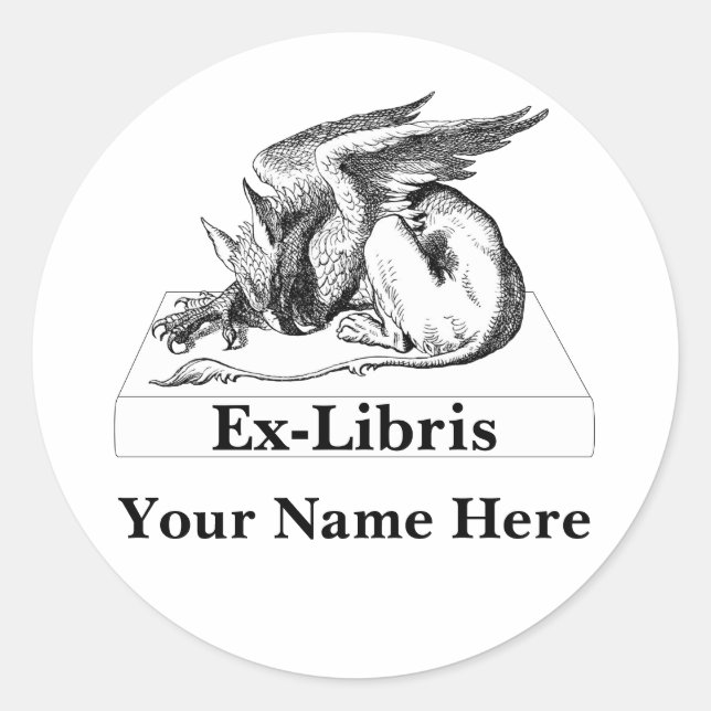 Griffin On book Ex-Libris Runder Aufkleber (Vorderseite)