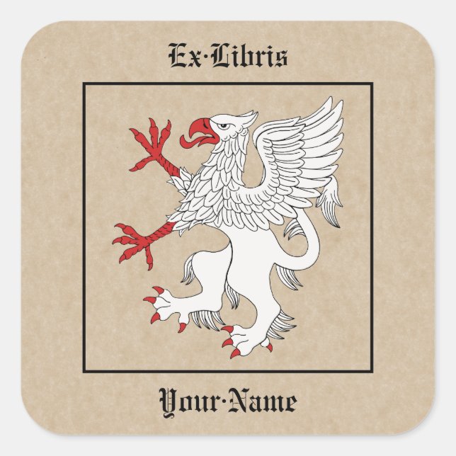 Griffin Rampant Argent Buchzeichen Quadratischer Aufkleber (Vorderseite)