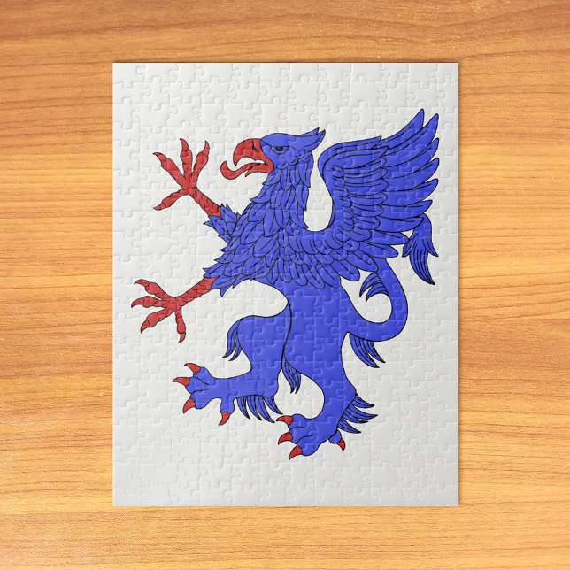 Griffin Rampant Azure Puzzle (Griffin Rampant Azure Jigsaw Puzzle on Table)