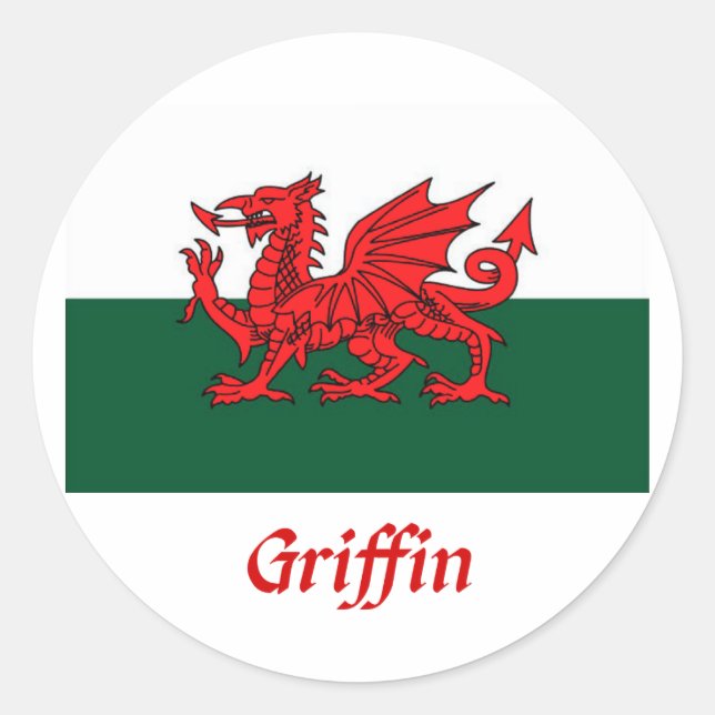 Griffin Welsh Flag Runder Aufkleber (Vorderseite)