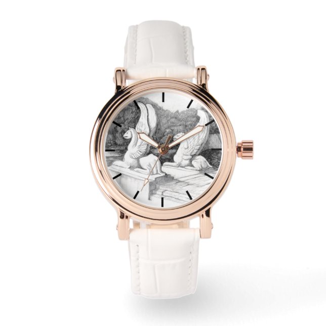 Griffins Skulptur monochrome Stifte Kunst Armbanduhr (Vorderseite)