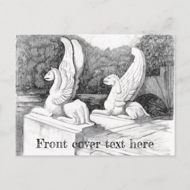 Griffins Skulptur monochrome Stifte Kunst Postkarte (Vorderseite)