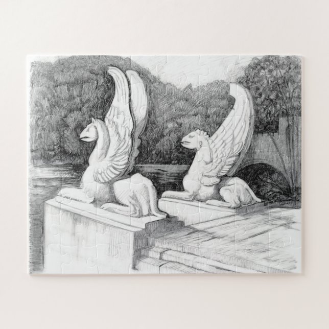 Griffins Skulptur monochrome Stifte Kunst Puzzle (Horizontal)