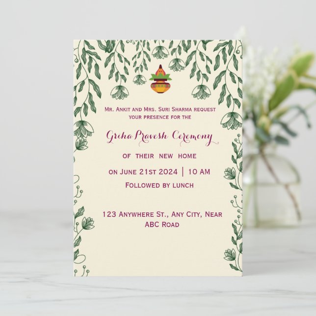 Griha Pravesh Zeremonie Einladung (Stehend Vorderseite)