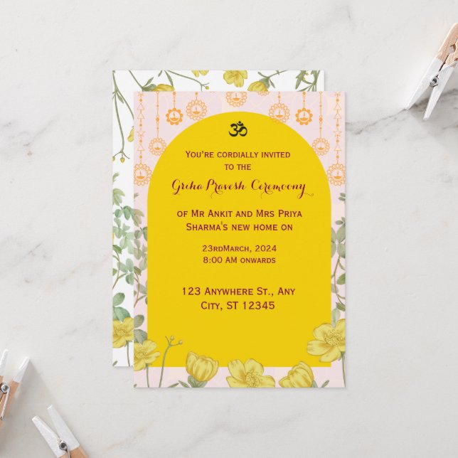 GrihaPravesh Einladung (Vorderseite/Rückseite Beispiel)