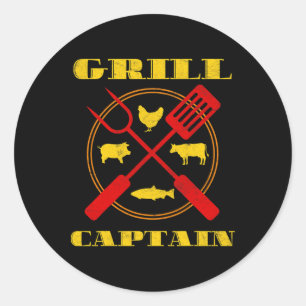 Grill Captain Grillen Grilling Runder Aufkleber