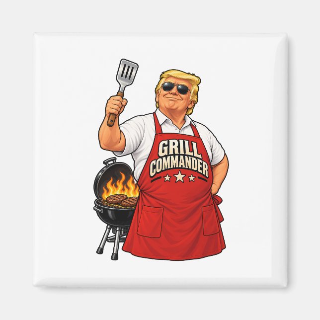 Grill Commander BBQ Kochfest Quadrat Magnet (Vorne)