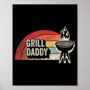 Grill Daddy Retro-Sonnenuntergang-BBQ-Grafik für P Poster