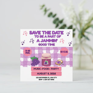 GRILL FAMILIENTREFFEN PURPUR WEISS 5,25 X 5,25 JAM SAVE THE DATE