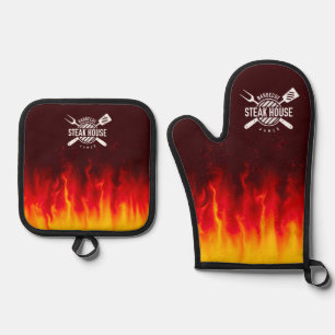 Grill-Flammen — Personalisiertes Steak House Ofenhandschuh & Topflappen-Set