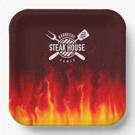 Grill-Flammen — Personalisiertes Steak House Pappteller