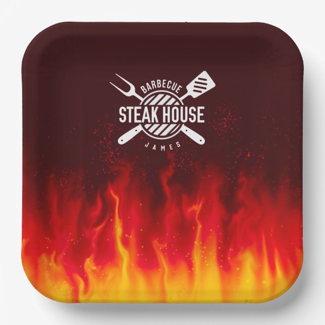 Grill-Flammen — Personalisiertes Steak House Pappteller (Vorderseite)