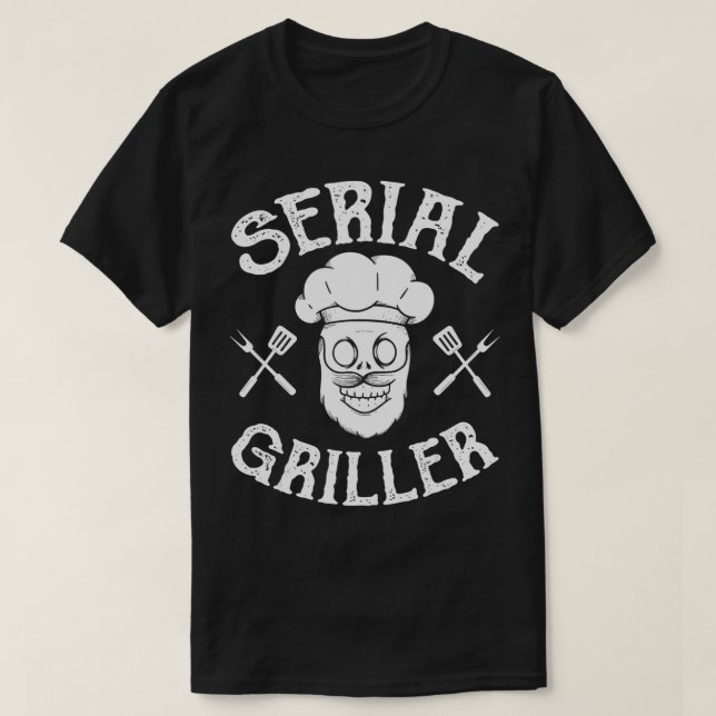 Grill & Fleisch & Messer & Serial Griller Koch T-Shirt (Design vorne)
