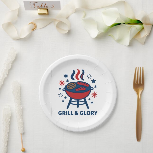 Grill & Glory 4. Juli GRILLEN Paper Plate - Red Wh Pappteller (Hochzeit)