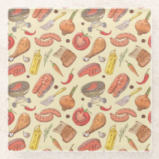 Grill, Grill, handgezeichnet, nahtloser Hintergrun Glasuntersetzer