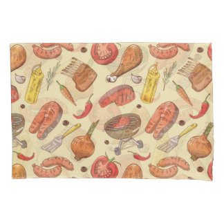 Grill, Grill, handgezeichnet, nahtloser Hintergrun Kissenbezug