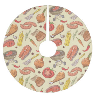 Grill, Grill, handgezeichnet, nahtloser Hintergrun Polyester Weihnachtsbaumdecke