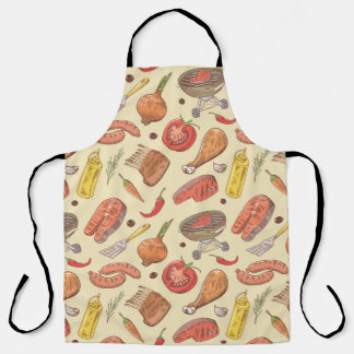 Grill, Grill, handgezeichnet, nahtloser Hintergrun Schürze