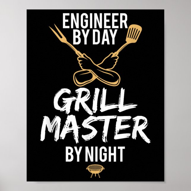Grill Grillen Master Engineer Funny Barbecue Gesch Poster (Vorne)