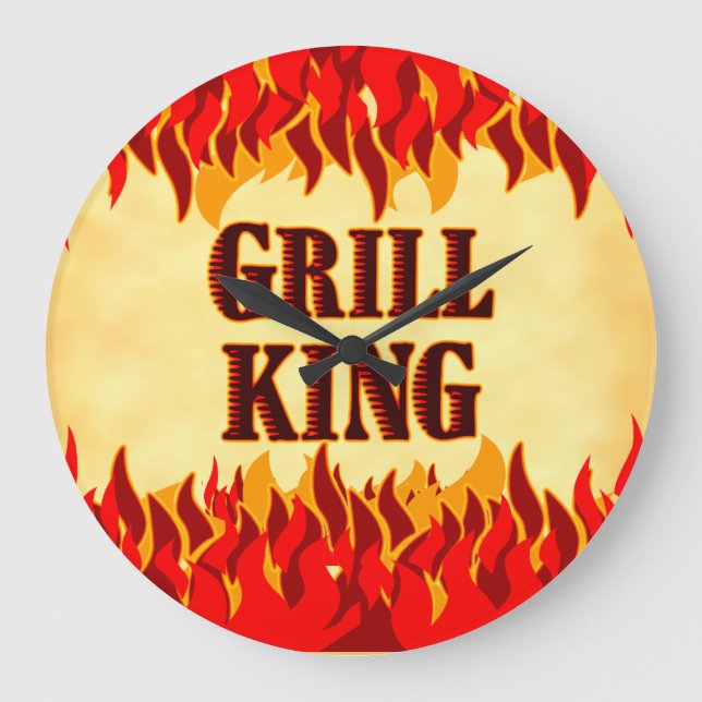 Grill King BBQ Red Flames Wall Clock Große Wanduhr (Vorderseite)