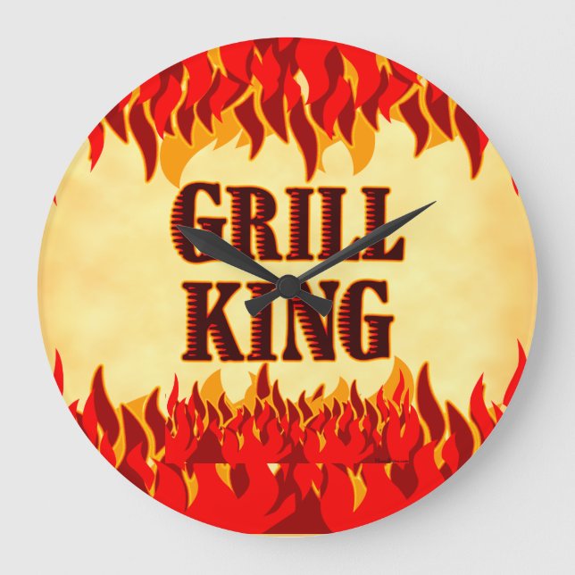 Grill King BBQ Red Flames Wall Clock Große Wanduhr (Vorderseite)