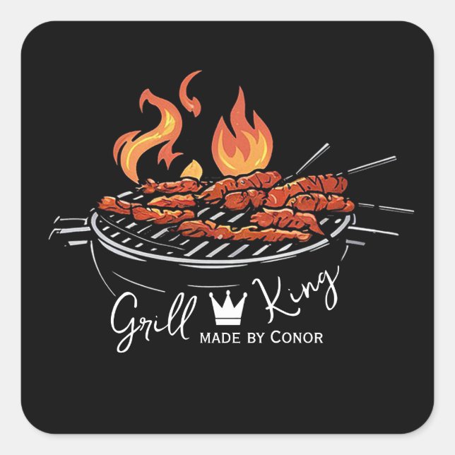 Grill King Koch Funny, Quadratischer Aufkleber (Vorderseite)
