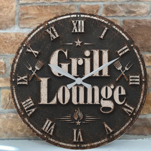 Grill Lounge Rustic BBQ Man Cave Grill Master Gift Große Wanduhr (Von Creator hochgeladen)