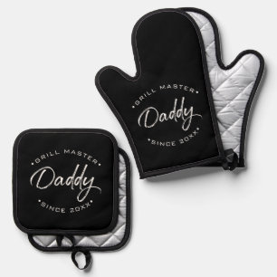 Grill Master Daddy Personalisiertes Jahr Ofenhandschuh & Topflappen-Set