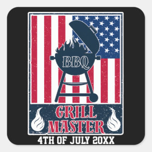 Grill Master GRILLEN 4. Juli American Flag Quadratischer Aufkleber