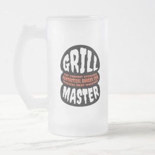 Grill Master GRILLEN Vater Zitat Burger Grillglas  Mattglas Bierglas