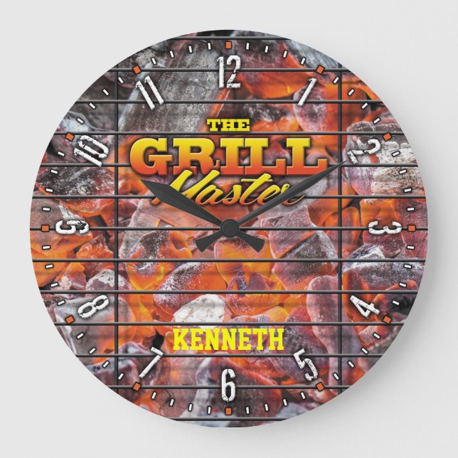 Grill Master Man Cave Personalizable Wall Clock Große Wanduhr (Front)