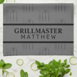 Grill Master Name Väter Tag Klassik Schwarz Geschirrtuch