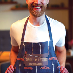 Grill Master Navy Blue Sausage Grillgabel Name Schürze