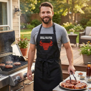 Grill Master Schwarz Rot Bull Kopf Schürze