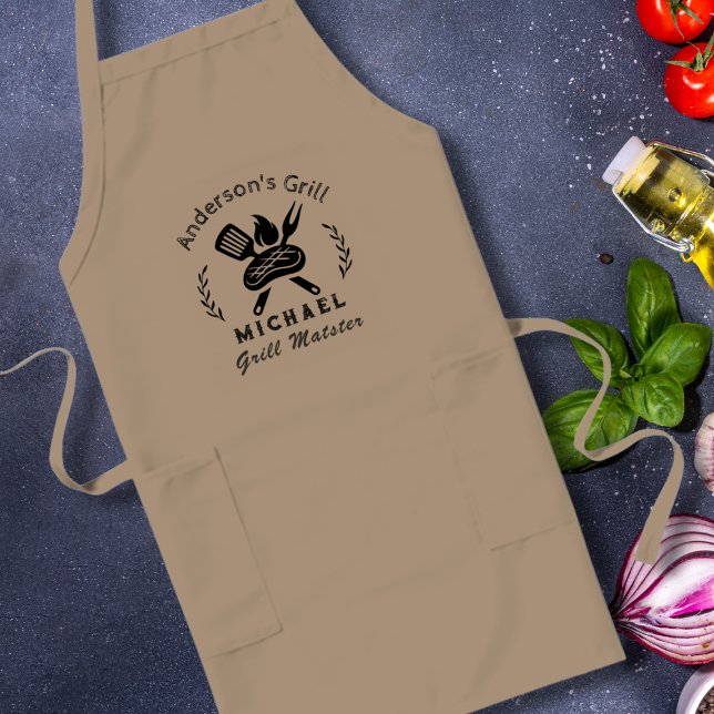 Grill Meister Koch mit Utensil Grafik individuell Lange Schürze (Von Creator hochgeladen)
