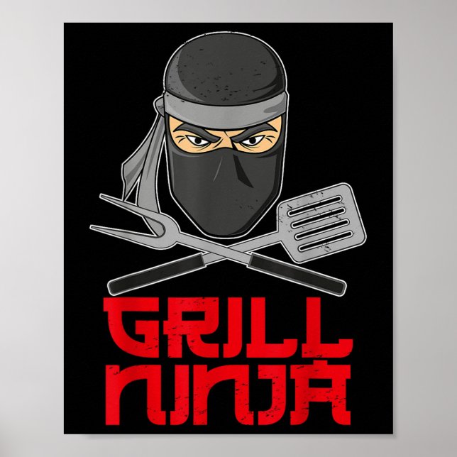 Grill Ninja - Funny Barbeque Hibachi Grill Fork &a Poster (Vorne)